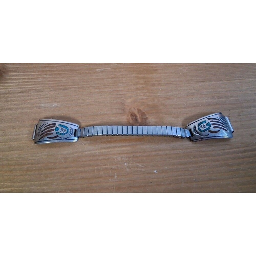 Navajo Nakai Native American Sterling Turquoise Coral Watch Band Ends Signed